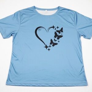 Blue Women’s Shirt with Heart and Butterfly Design